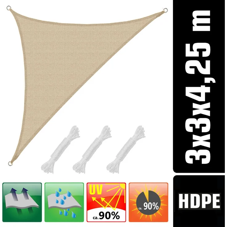 3x3x4,2m UV Sonnensegel Sonnenschutz Atmungsaktiv Ivory – Bild 1