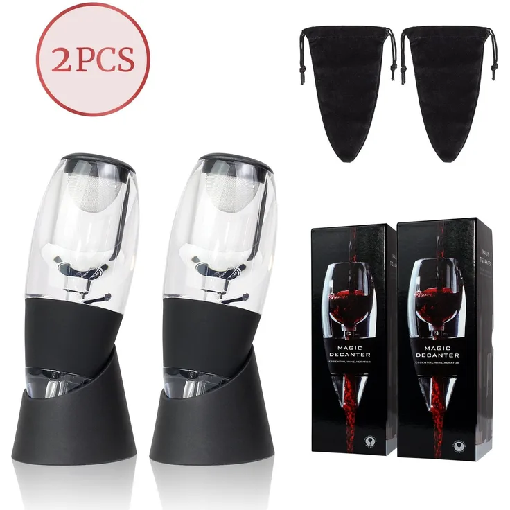 Todeco 2 Stück Weinbelüfter, Wein Dekanter mit Filtern, Tropfschutzständer, Samtbeutel, Weindekanter Dekantierer Rotwein Aerator Set Ausgießer für Weinliebhaber