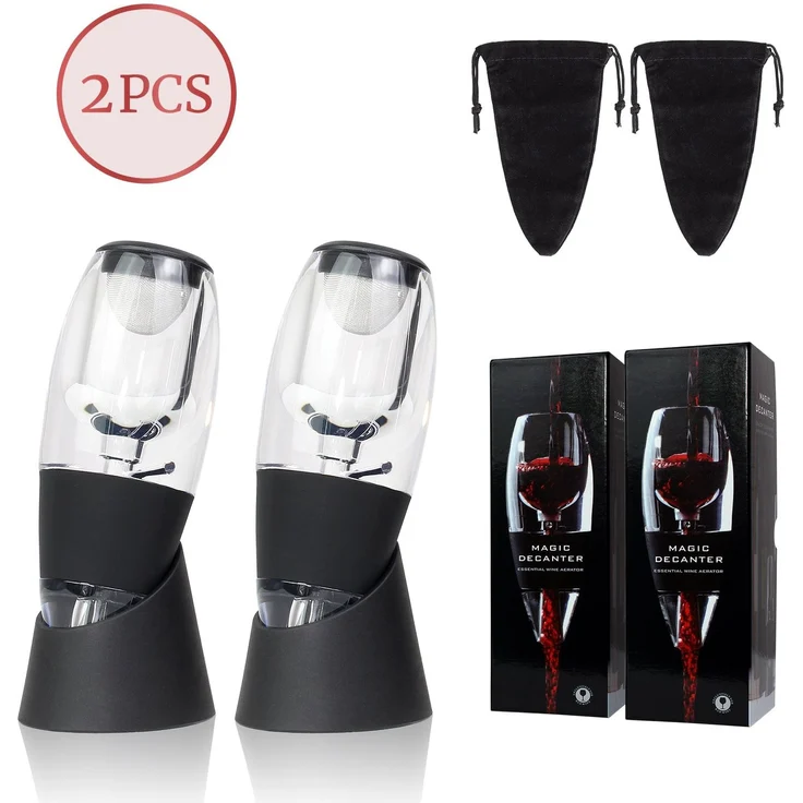 Todeco 2 Stück Weinbelüfter, Wein Dekanter mit Filtern, Tropfschutzständer, Samtbeutel, Weindekanter Dekantierer Rotwein Aerator Set Ausgießer für Weinliebhaber – Bild 1
