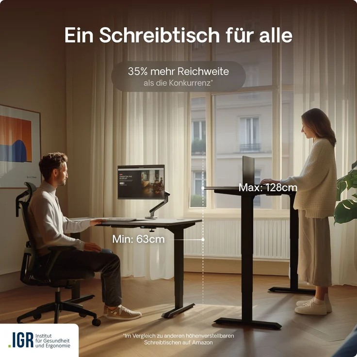 Desktronic HomePro Elektrisch höhenverstellbarer Schreibtisch 160x80cm Schwarz/Grau mit Memory-Funktion, Anti-Kollisions Technologie, USB-A und USB-C-Ladeanschlüssen – Bild 7