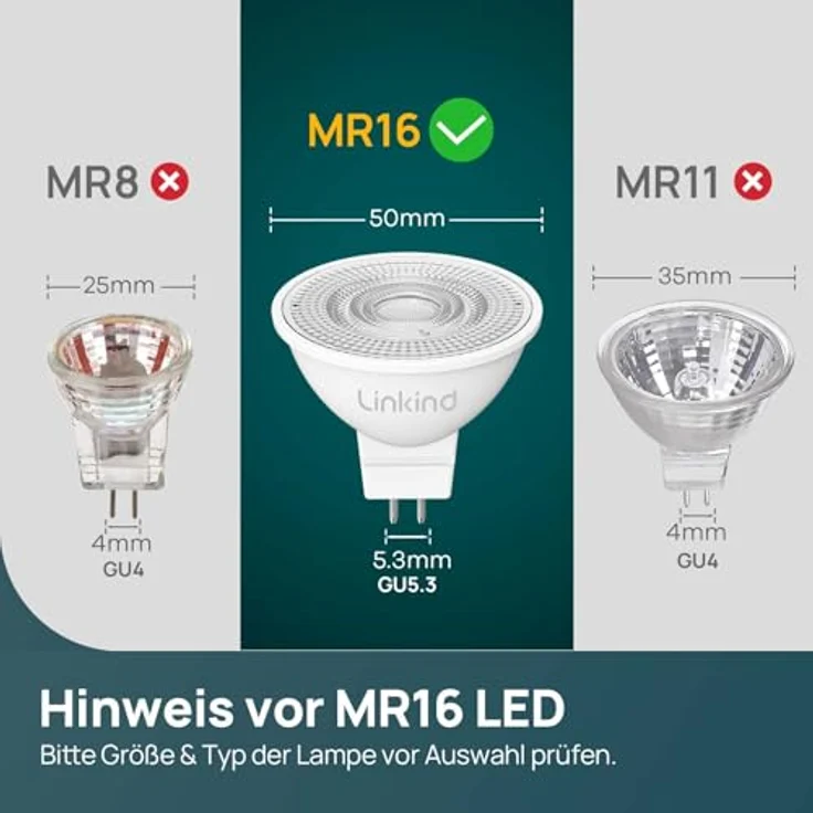 Linkind 12V GU5.3 Led 3.4W, 35 Watt ersetzt, 2700K Warmweiß 36° Abstrahlwinkel LED Spot MR16, 360Lm AC/DC 12V LED Leuchtmittel, 25,000 Std. Lebensdauer, Nicht dimmbar, 5 Stück – Bild 6