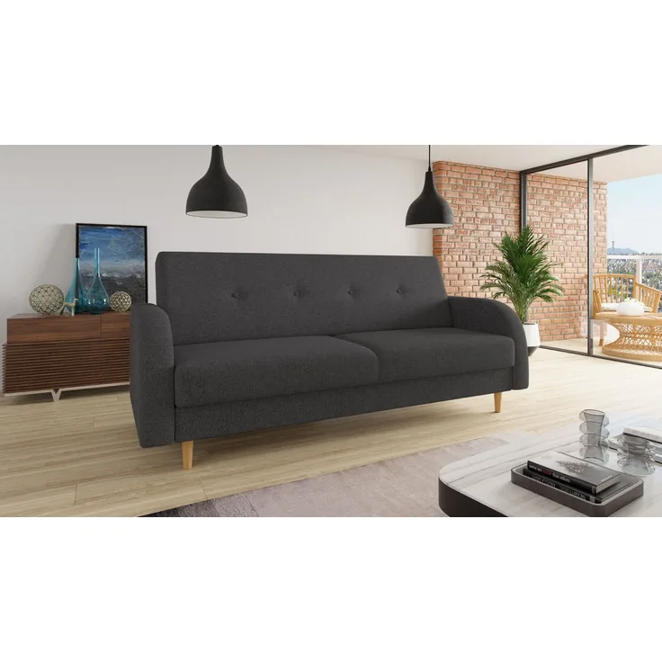 Schlafsofa Kelso - Sofa mit Bettkasten und Schlaffunktion, Bettsofa, Schlafcouch mit Holzfüße (Schwarz (Twist 23))