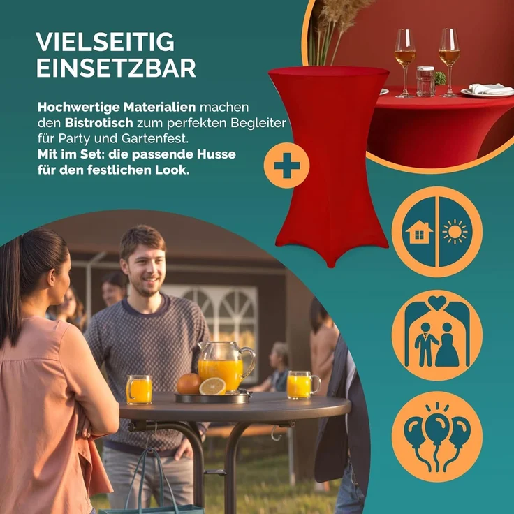 Casaria® Stehtisch mit Husse 70 cm Klappbar Bordeaux-Rot Rund Holz Metall Pulverbeschichtet Wetterfest Hoch Set Hochzeit Bistrotisch Bar Party Tisch – Bild 4