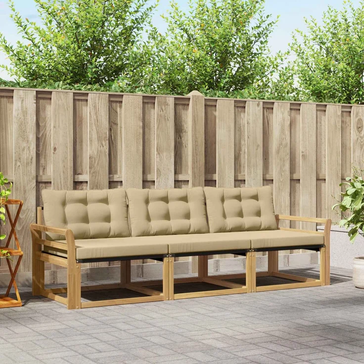 vidaXL Outdoor-Sofagarnitur 3 stk. Weiß und Beige 3388375 – Bild 1