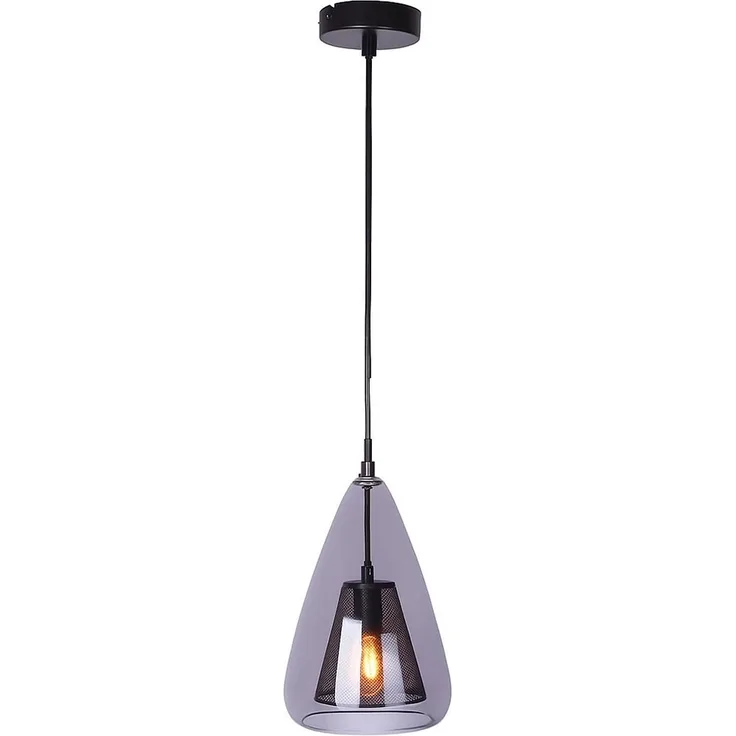 Pendelleuchte, Gitter, schwarz, Glas, E14, H 150 cm