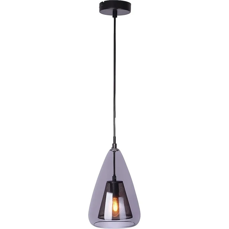 Pendelleuchte, Gitter, schwarz, Glas, E14, H 150 cm – Bild 1