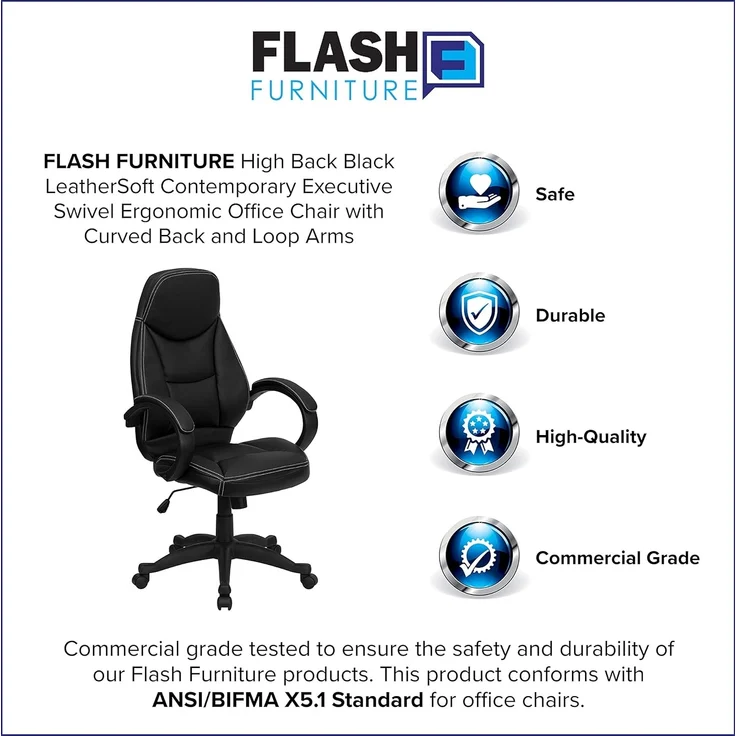 Flash Möbel h-hlc-0005-high-1b-gg Hohe Rückenlehne schwarz Leder modernes Bürostuhl – Bild 11