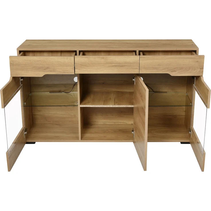 Merax 140cm Sideboard Schrank Modern Wohnzimmer Anrichte Möbel 3 Türen 3 Schubladen Moderne Kommode mit viel Stauraum – Bild 8