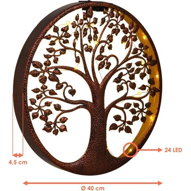 Spetebo LED Solarleuchte LED Solar Wanddeko BAUM antik bronze - 40 cm, Einschaltautomatik, LED fest integriert, warmweiß, Metall Wand Bild warm weiß beleuchtet – Bild 4