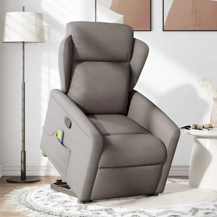 vidaXL Massagesessel mit Aufstehhilfe Taupe Stoff 3303151