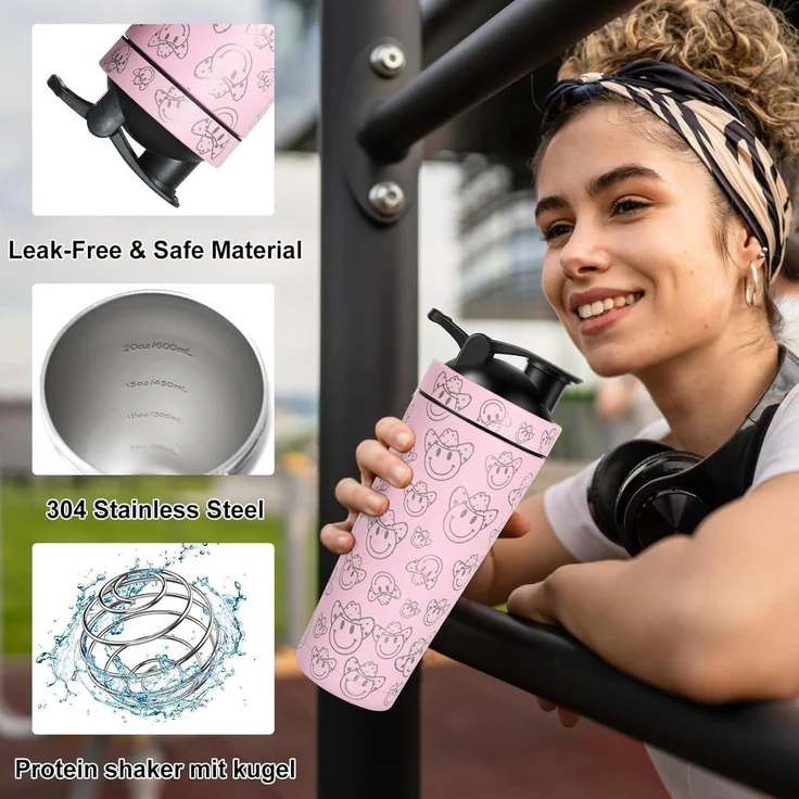 750ml Edelstahl Protein Shaker mit Kugel, Eiweiß Bottle rosa – Bild 7