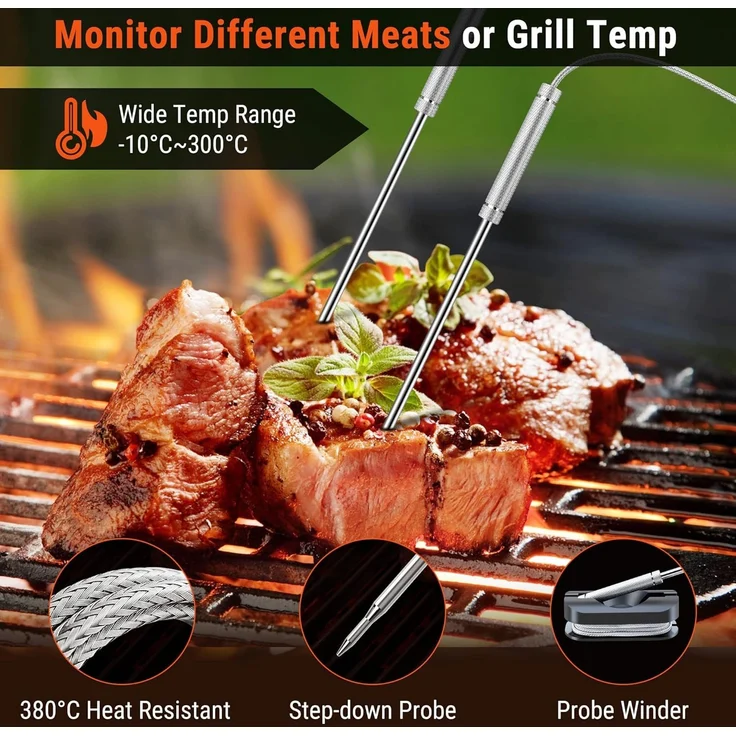 ThermoPro TP25H2 Küchenthermometer mit Timer und Alarmfunktion, 150 Meter, Empfängt Bluetooth, Thermometer für Fleisch, Grill, Ofen – Bild 4