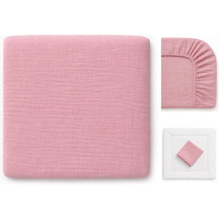 Wickelauflagenbezug 100% Baumwolle Musselin Bezug für Wickelauflage 85x75 und 75x75 cm – weicher Wickeauflagenüberzug, atmungsaktiv & waschbar ROSA