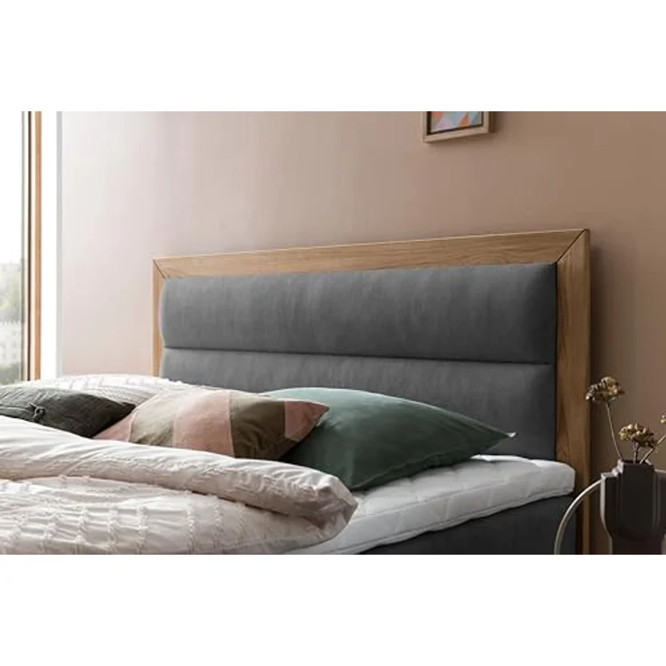 Belanoti Boxspringbett MODELA (Boxspringbett 180x200 elektrisch verstellbar Bett 180x200 mit Motor, 7-Zonen Taschenfederkern Matratze inklusive Visco Topper), in der Farbe Anthrazit H2/H3 Polsterbett Motorbett mit Eiche – Bild 8