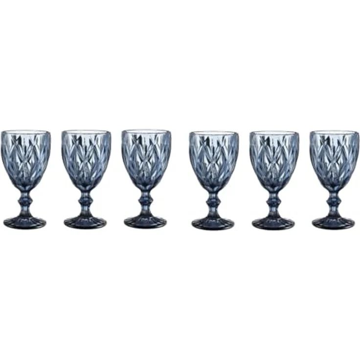 6 Teiliges Set aus Glas Weingläser Trinkgläser in Blau Wassergläser – Bild 2