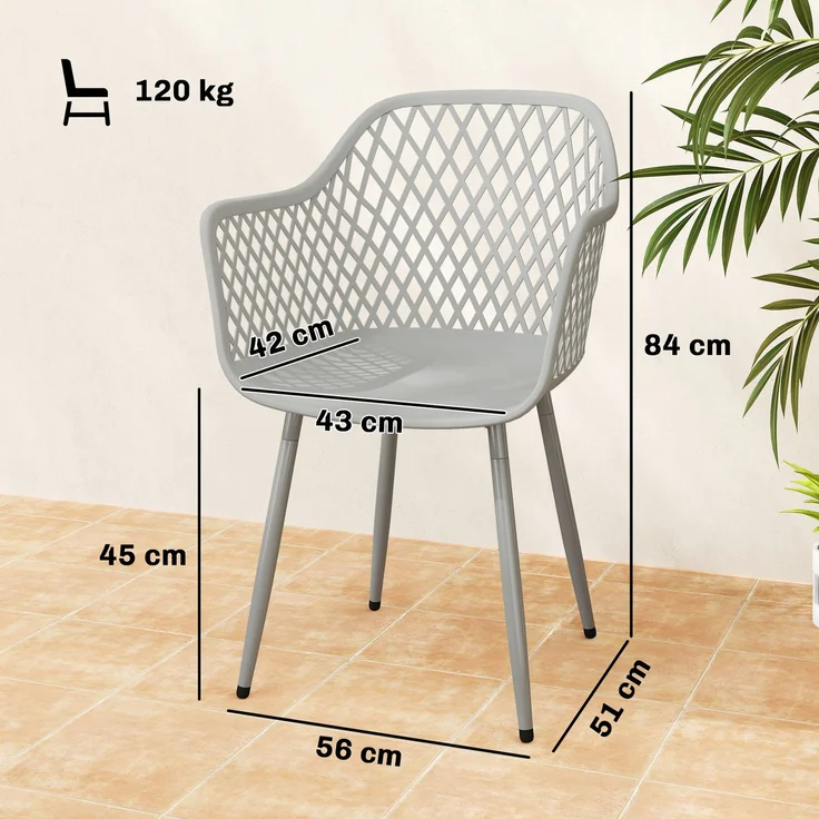 MELAYR, Gartenstuhl 4er Set UV-beständige Gartenstühle aus Kunststoff mit Armlehne Rückenlehne 56 x 51 x 84 cm Grau – Bild 5