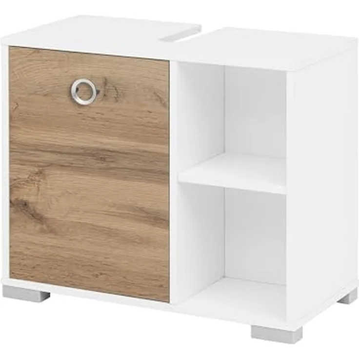 Schildmeyer Kimi Waschbeckenunterschrank 144253, Eiche Landhaus/kreideweiß, 65,3 x 33,1 x 57,5 cm