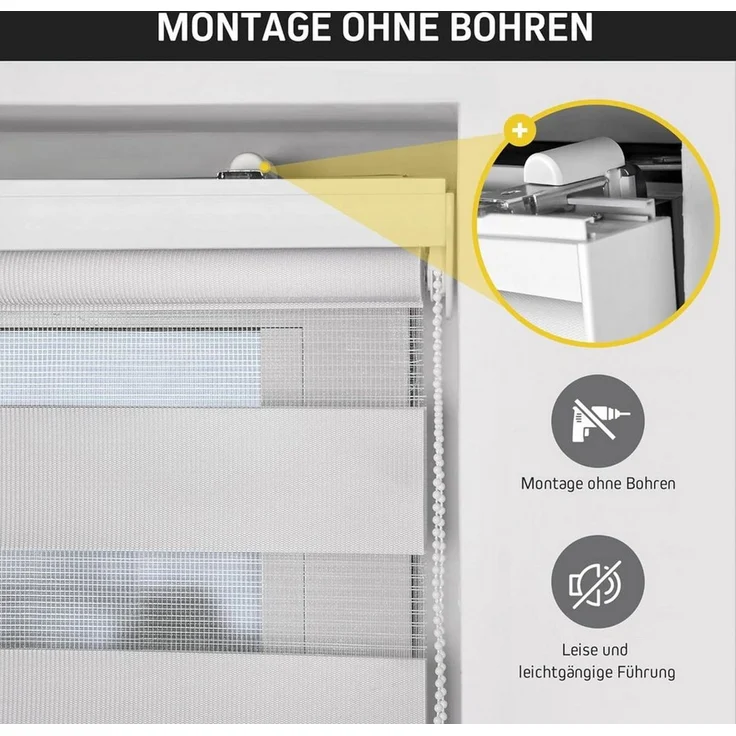 Doppelrollo Premium Klemmfix Doppelrollo / Duo Rollo, 80 x 175 cm, weiß, Victoria M, blickdicht, ohne Bohren, freihängend, Klemmfix, Klemmfix-Montage, Kurzbar – Bild 3