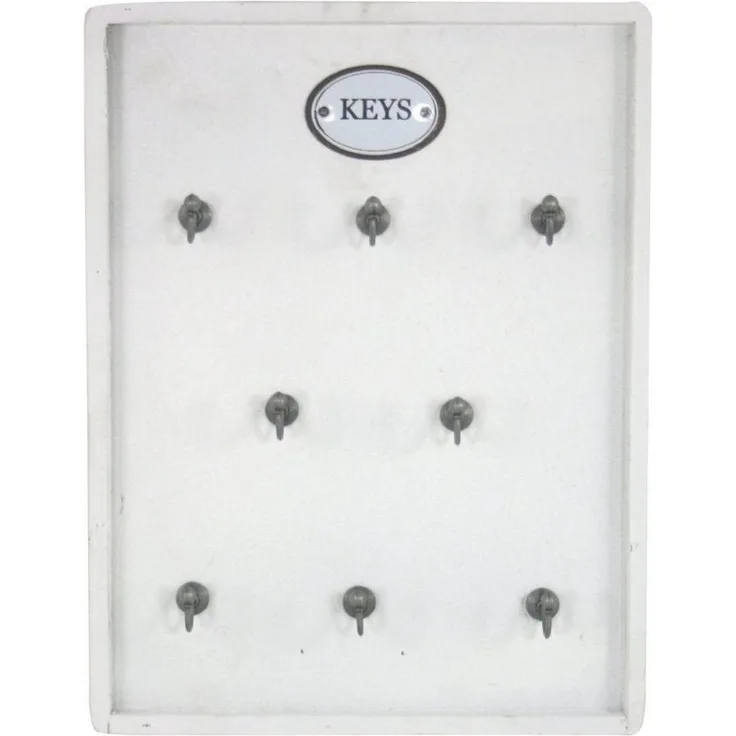 Moritz Schlüsselbrett Schlüsselkasten 27x36cm Keys 8 Haken mit Rahmen weiß Schlüsselhalter Vintage Schlüsselboard Schlüsselaufbewahrung