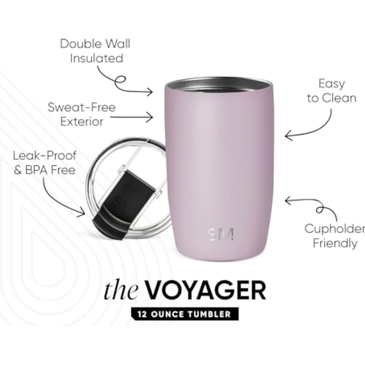Simple Modern Thermobecher Kaffeebecher to go mit Klappdeckel | Isolierter Edelstahl-Kaffeebecher | Geschenke für Frauen und Männer | Voyager | 350ml | Lavender Mist – Bild 2