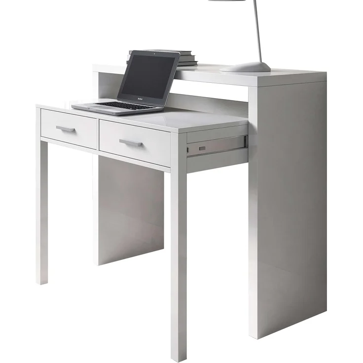 Habitdesign, ausziehbarer Schreibtisch Konsole in Artik weiß – kompakter Tisch für Büro, Flur oder Arbeitszimmer, Maße: 98,5 x 87,5 x 36–70 cm (B x H x T) – Bild 4