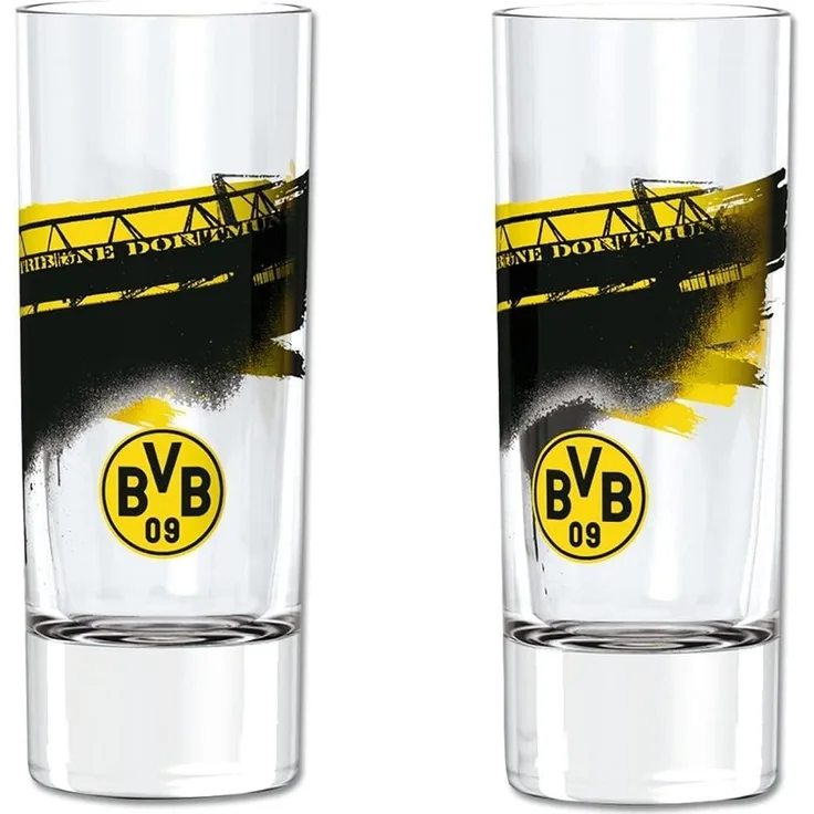 Borussia Dortmund BVB-Schnapsglas mit Südtribüne (2 Stück), Schwarz - Gelb, 0