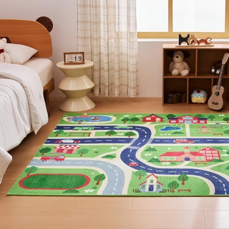 Sonive Autotour Teppich Kinderteppich 160x230 cm für Junge und Mädchen | Rutschfeste Krabbelmatte für Wohnzimmer, Schlafzimmer, Kinderzimmer – Bild 1