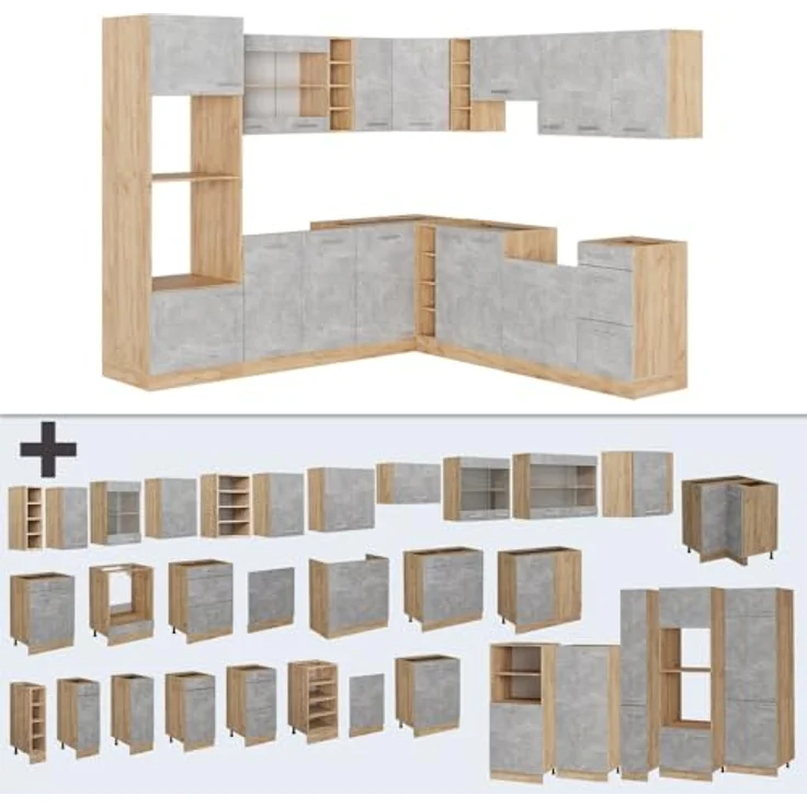 Eckküche R-Line Beton/Goldkraft Eiche 247 x 60 cm , AP Eiche Vicco – Bild 7