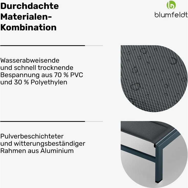 Blumfeldt Renazzo Sonnenliege - Verstellbarer Liegestuhl, Wetterfest & Ultraleicht, 5-Positionen Rückenlehne, Aluminiumrahmen, 120kg Kapazität, ComfortMesh, 195x60cm, Garten & Balkon, Anthrazit – Bild 5