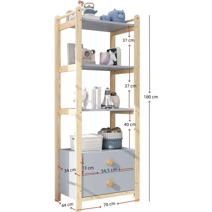 Doppelklappengarderobe, Kombinationsgarderobenset, Garderobe + Regal, Kinderzimmer-Set, Kombinationsmöbel, mit Kleiderstange und Schubladen, Fichtenrahmen, Farbkombination Blau + Naturholz, Höhe 180cm – Bild 5