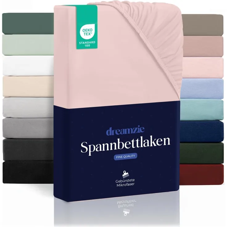 Dreamzie Spannbetttlaken 200x200 cm - Hoher Steg bis 33 cm - 100% Mikrofaser - Rosa - Schadstoffgeprüft (Oeko TEX), Bettlaken mit Gummizug
