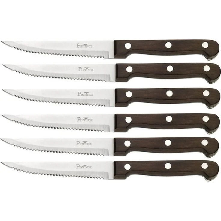 PINTINOX Steakmesser P.Wood (6 Stück), aus rostfreiem Stahl, Griff aus Pakkaholz, Klinge 11,1 cm – Bild 3