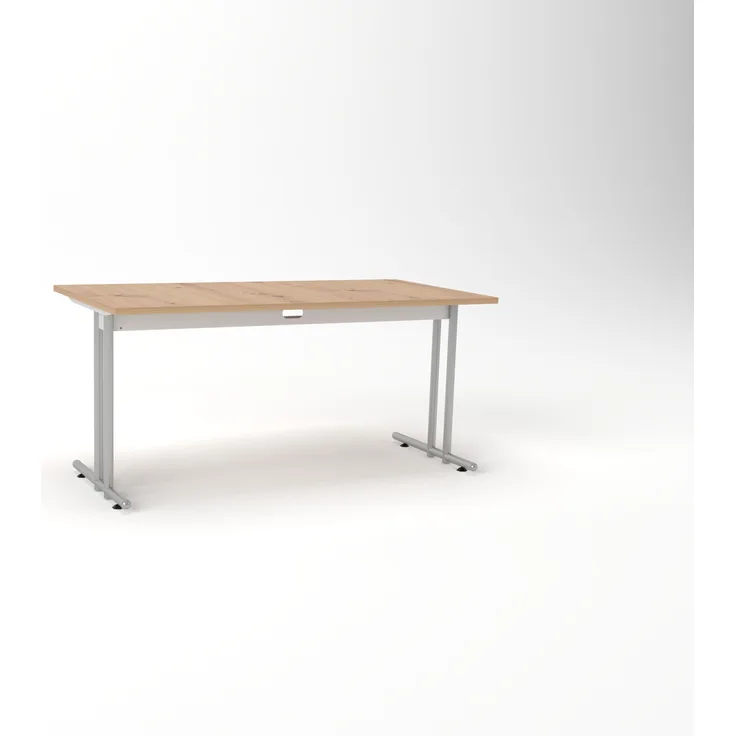 Rheinland Möbel Statio Schreibtisch 160x80 cm höhenverstellbar ±10 mm in Asteiche – großzügiger Bürotisch für Homeoffice & Büro, gerader Fuß, Kabelwanne, einfache Montage, FSC® zertifiziert