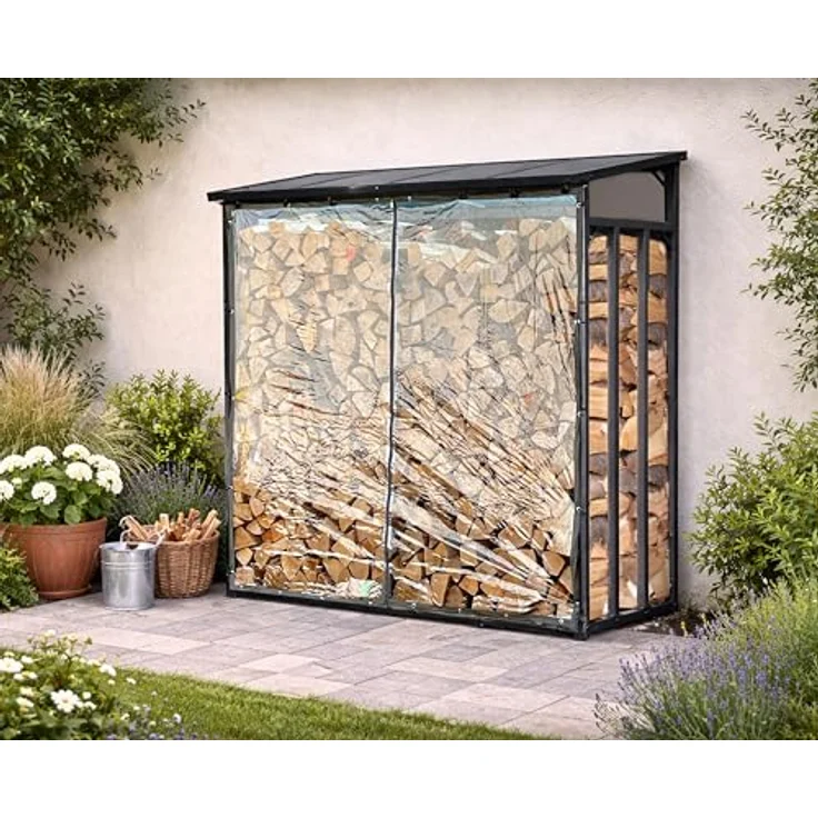 Quick Star Kaminholzregal 126x167 cm Wetterschutz für Kaminholzregal 130 x 70 x 185 cm, Mit 22 Ösen, Spanngummis und Reißverschluss – Bild 4