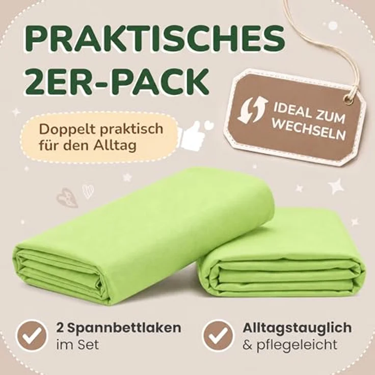 leevitex® Spannbettlaken Spannbettlaken Kinder Spannbettlaken Premium 170 g/m², Gummizug: Rundumgummizug, (2 Stück), schwer & blickdicht, 100% Baumwolle, 70 x 140 cm – Bild 6