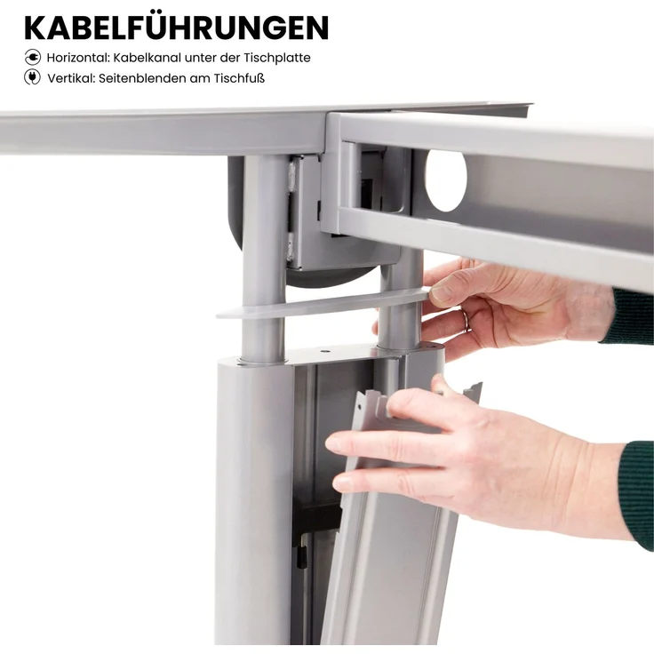 bümö höhenverstellbarer Eckschreibtisch U-Serie 200x120 Buche, Gestell in Silber - Schreibtisch L Form, großer Tisch für's Büro, Computertisch höhenverstellbar, US-82-6-S – Bild 2