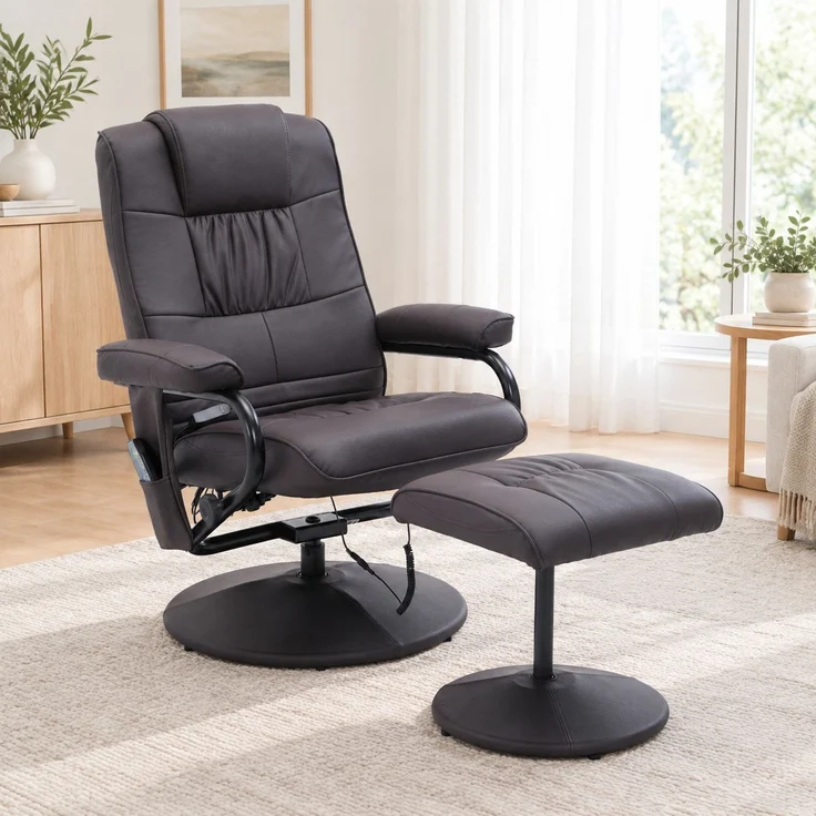 DESVIAE Sessel mit Massagefunktion und Hocker 80x64x39 cm, Stahl, Braun – Bild 2