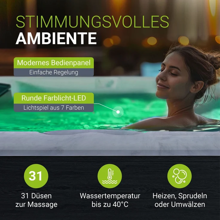 Artsauna Outdoor-Whirlpool 'Oasis', Spa mit Massagedüsen, LED-Beleuchtung, 2 Filtern, Abdeckung & Pumpe – winterfest & beheizbar – Bild 5