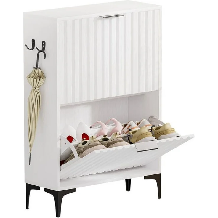 Yorbay Schuhschrank Schuhkipper mit 2 Klappen (60 x 23.5 x 94 cm) verstellbare Trennwände, mit Seitenhaken & Kippschutz – Bild 4