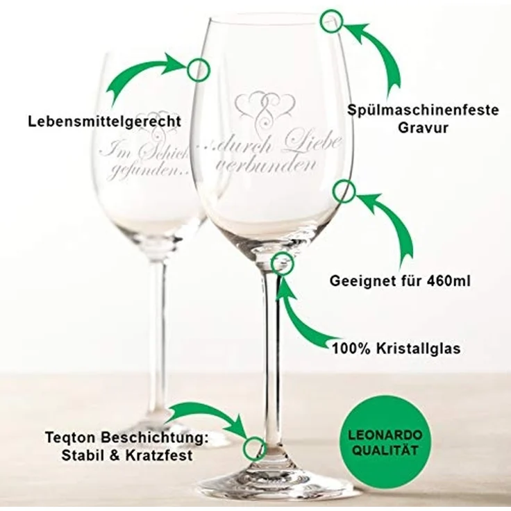 GRAVURZEILE Rotweinglas Leonardo Daily Weinglas - Im Schicksal gefunden durch Liebe verbunden, Glas, graviertes Geschenk für Paare zur Verlobung & Hochzeit – Bild 2