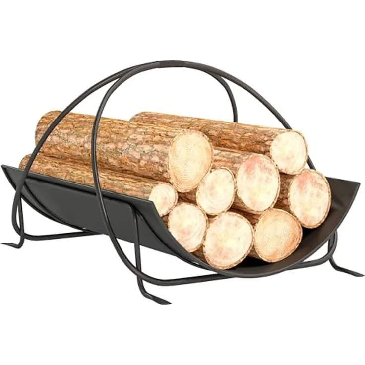 Outsunny Kaminholzregal mit Griff, erhöhte, BxTxH:38x51x33 cm, (Kaminholzständer für innen, 1-St, geometrische Brennholzregal), 51 x 38 x 33cm aus Metall, Schwarz