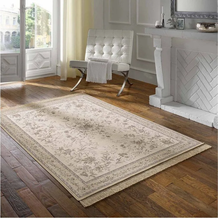 TaraCarpet Teppich Palazzo Royal Antique Roses Bordüre, rechteckig, Höhe: 6 mm, Bordüre Seiden Optik B.grau Wohnzimmer Schlafzimmer Esszimmer 135x195