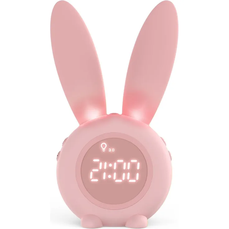 EXTSUD LED Nachtlicht Kinder Lichtwecker Cute Rabbit Kinderwecker, Creative Nachttischlampe Snooze-Funktion zeitgesteuertes Nachtlicht