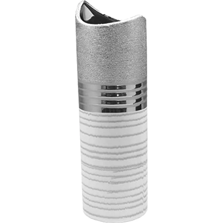 GILDE Halbmondvase Lavena, Keramikvase in Silber/weiß/hellgrau, H: 44 cm, B: 13 cm, Tiefe: 13 cm