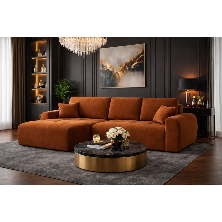 Kaiser Möbel Ecksofa mit Schlaffunktion und Bettkasten Ivo L aus Veloursstoff Salvador, Ecksofa mit Schlaffunktion, ausziehbar,mit Schlaffunktion,integrierter Stauraum
