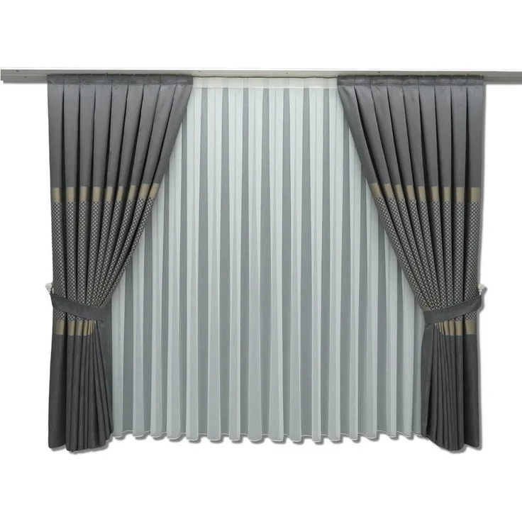 Gardinen by Justyna Vorhang Komplett-Set Vorhang Grau – Falten mit Store (5 St), Kräuselband, Fertiggardine, Halbtransparent, Faltenband, Komplett-Set, Pflegeleicht