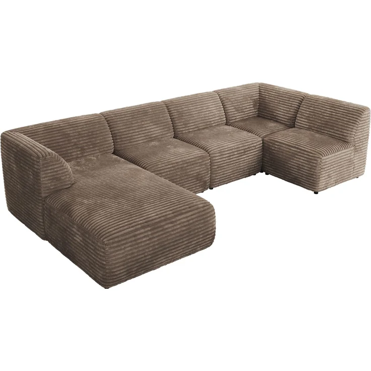 Modulares XXL-Ecksofa MODARO 5M, U-Form, Wohnlandschaft, 5-teilig, freistehend, Wohnzimmer Couch, HR-Schaumstoff - Braun Cord - Links – Bild 8