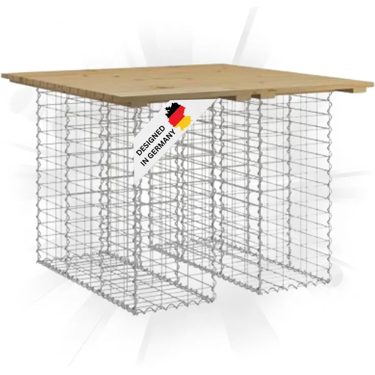 DELUKE® Gartenbank Gabionen TELLE aus Stahl 100x102x72cm Kiefernholz Braun, 30cm Gabionenbreite Gabionenbank Gartentisch aus Gabionen Steinkorb Gabionengitter Ziergabione Drahtkorb befüllbar