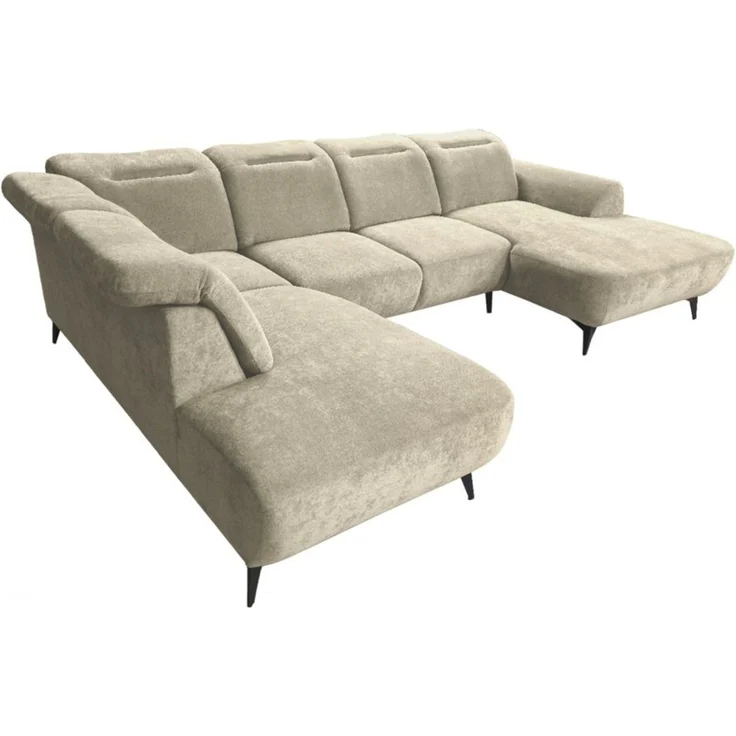 Wohnlandschaft Sofa U-Form ALETTE in Stoff Doha Hellbraun Lange Schenkel Links – Bild 4