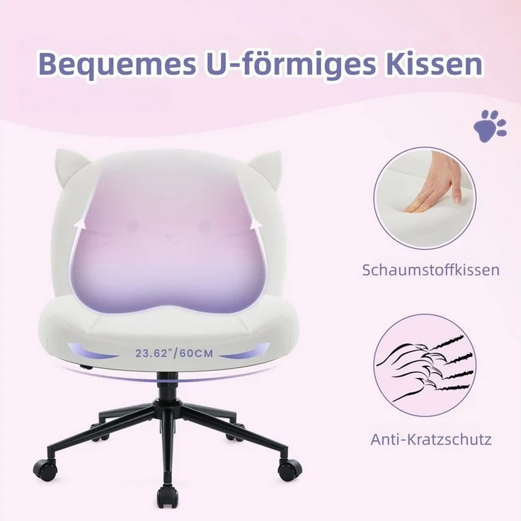 Intimate WM Heart Bürostuhl ohne Armlehne, Ergonomischer Drehstuhl mit Rollen, Höhenverstellbarer Schreibtischstuhl mit Mittlerer Rückenlehne